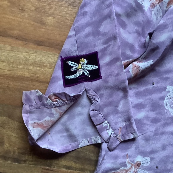 Kirks Folly Large Silk Lavender Long Sleeve Fairy Print Shirt - Picture 7 of 8